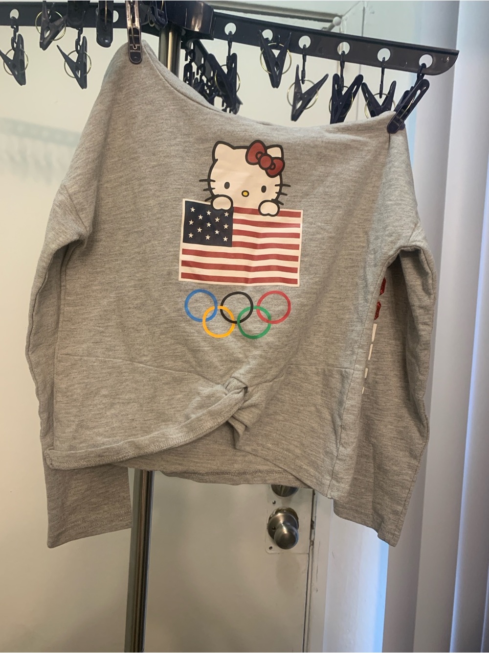Hello Kitty Gray Sweatshirt with USA Flag and Multicolor Olympic Rings